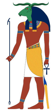 上图:古埃及神话中公羊首人身的库努牡神（Khnum），被称为尼罗河源头之神、陶工之神和造物之神。