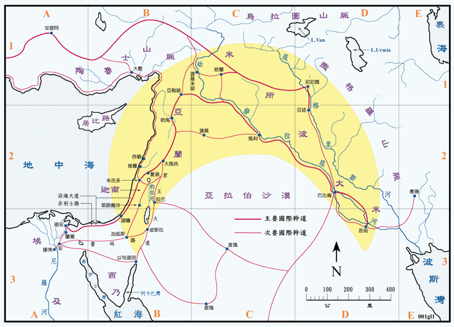 上图：亚伯拉罕从吾珥到迦南的路线，全程约1900公里。他们可能是沿着幼发拉底河西岸的商业大道前往迦南，沿途经过巴比伦、利马、哈兰和大马士革等城市，从吾珥到哈兰大约1100公里，从哈兰到迦南地大约800公里。亚伯拉罕信靠神，凭信心走完了这段漫长的路程，所以圣经说：「亚伯兰信耶和华，耶和华就以此为他的义」（创十五6）。